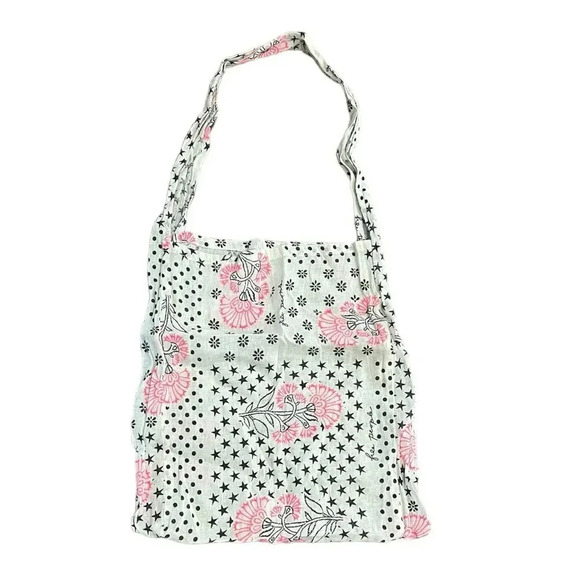 Free People Handbags - Free People White Pink Floral Cotton Beach Tote Bag